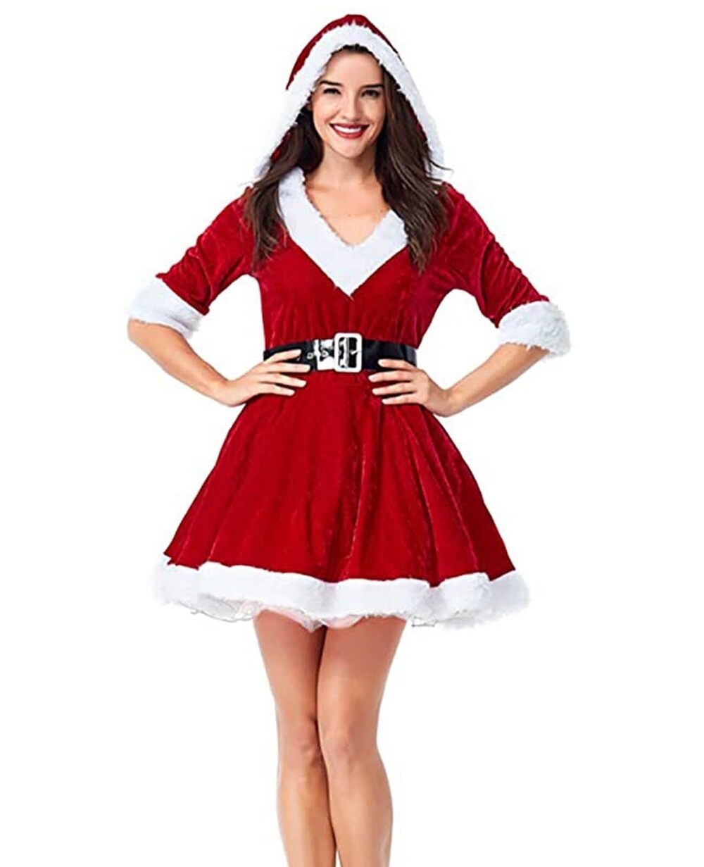 1323 Sexy Christmas Santa Dress With Belt Mrs Claus Costume Adult Naughty